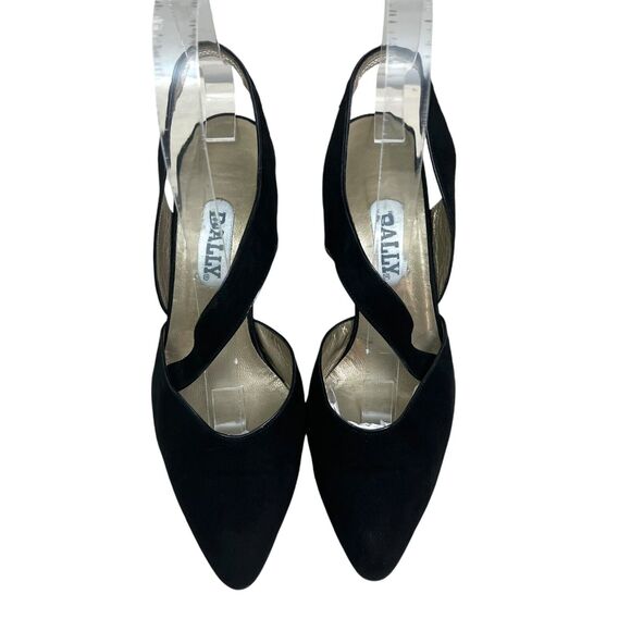 Bally Women Pumps Black Suede Slingback Cross Strap Pointed Toe 7M Made in Italy - Picture 4 of 7